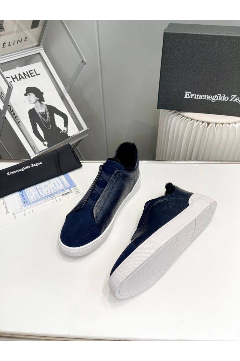 Zegna Кроссовки с мехом Triple Stitch low-top - Navy