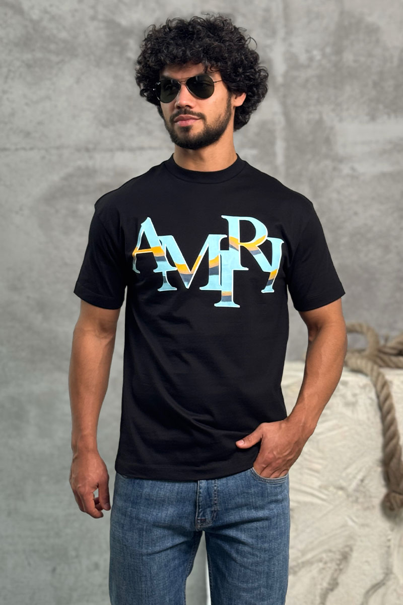 Amiri Футболка чёрного цвета staggered logo 