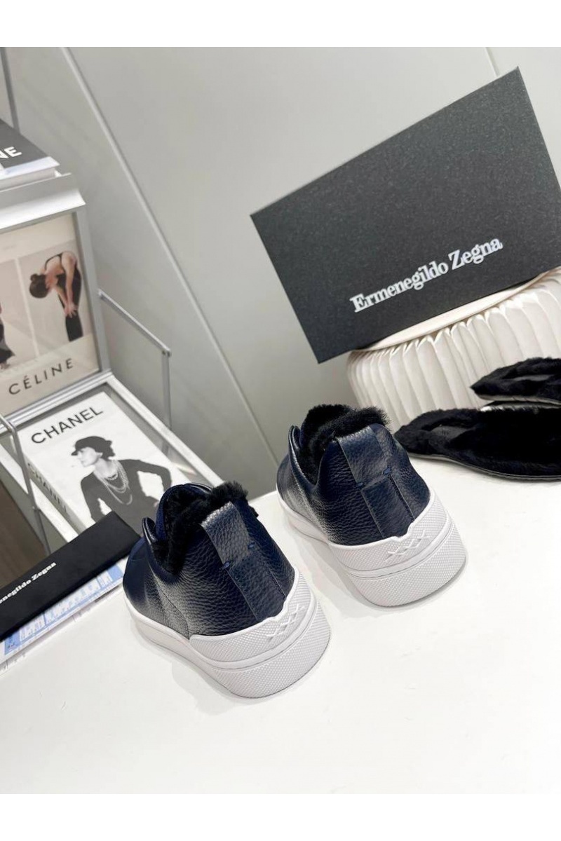 Zegna Кроссовки с мехом Triple Stitch low-top - Navy