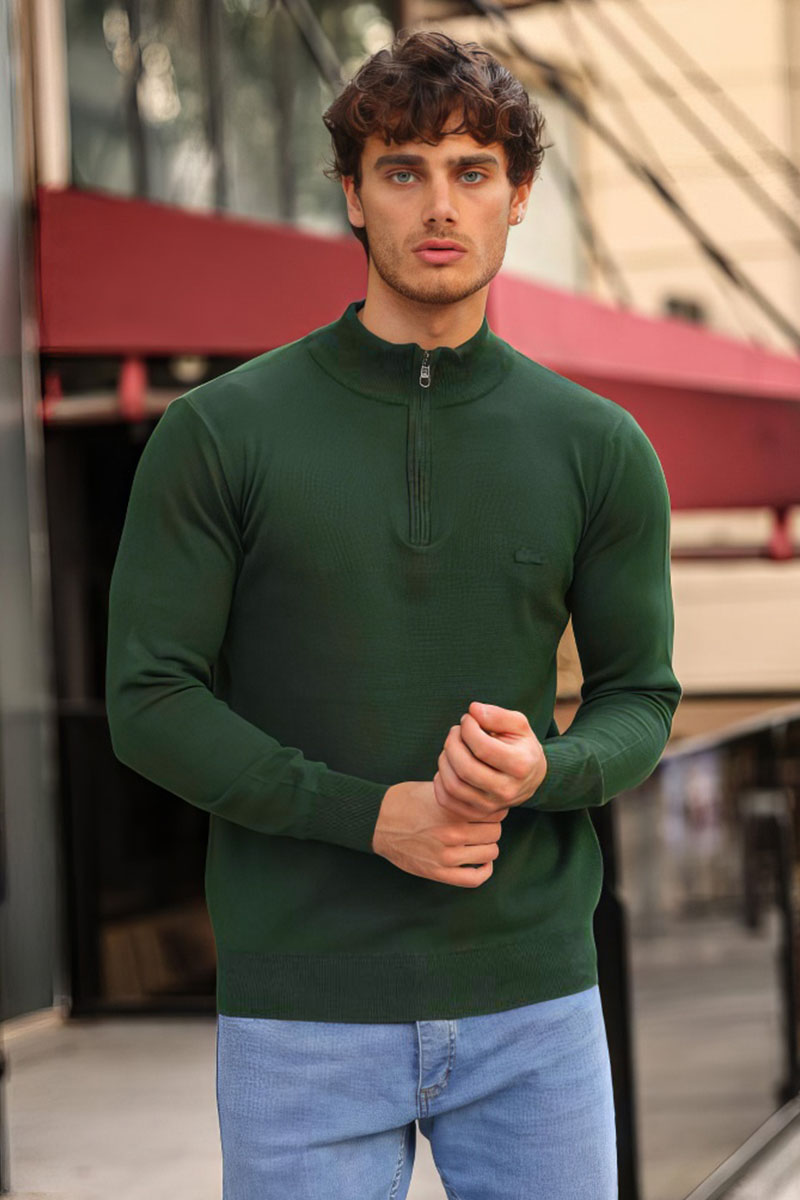 Lacoste Мужской зелёный джемпер Zip Neck 