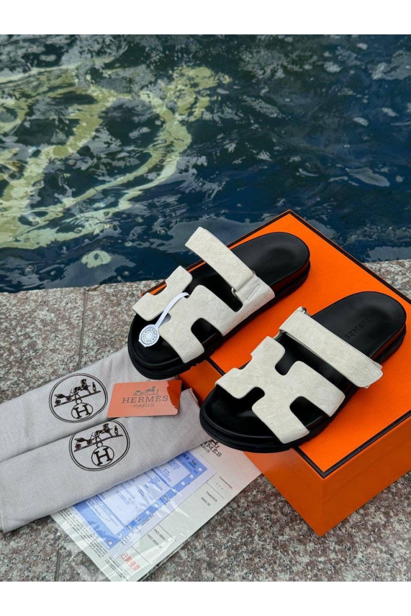 Hermes Женские замшевые сандалии Chypre - White