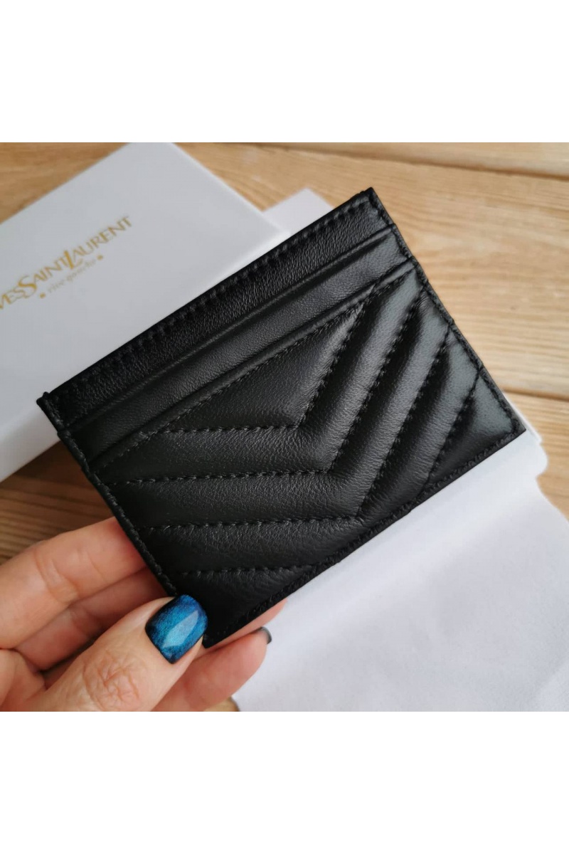 Yves Saint Laurent Кожаный чёрный кардхолдер 10.5x7.8 см
