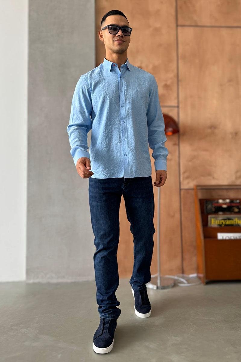 Hermes Мужская рубашка H embroidered - Blue 