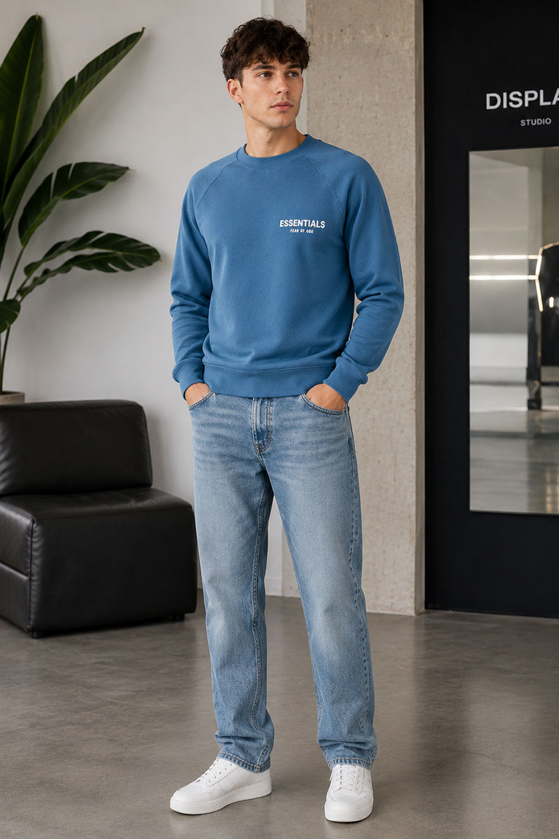 Designer Clothing Синий свитшот Fear Of God Essentials Flocked Logo 