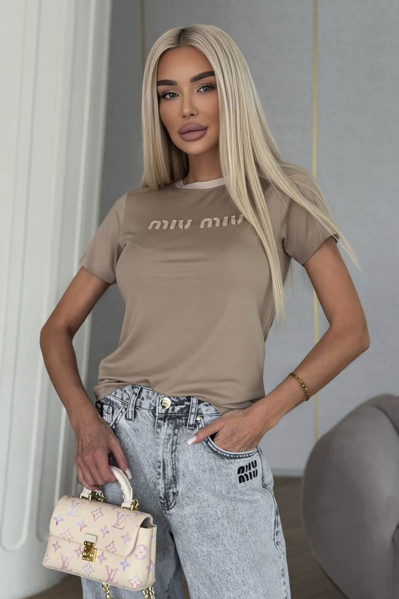 MIU MIU Женская бежевая футболка premium