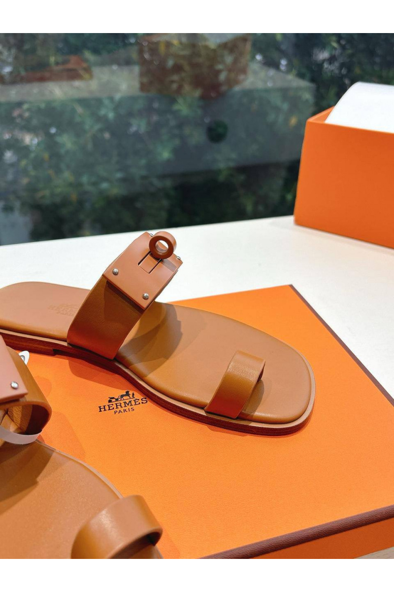 Hermes Женские кожаные шлёпанцы July Kelly premium