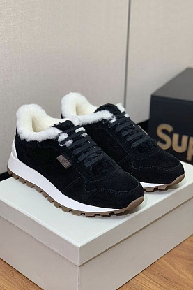 Женские замшевые кроссовки с мехом premium