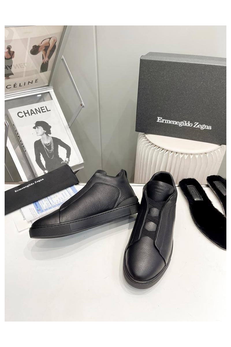 Zegna Кроссовки с мехом Triple Stitch - Black