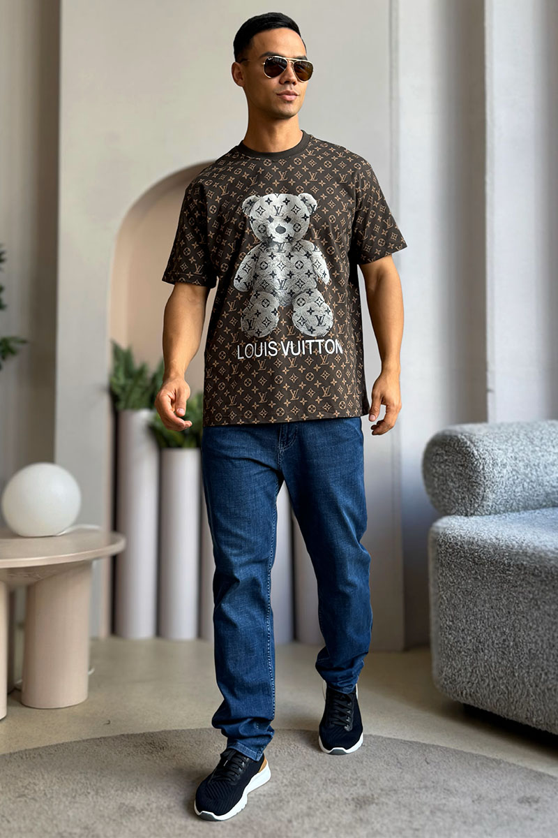 Lоuis Vuittоn Коричневая оверсайз футболка Monogram All-over Bear