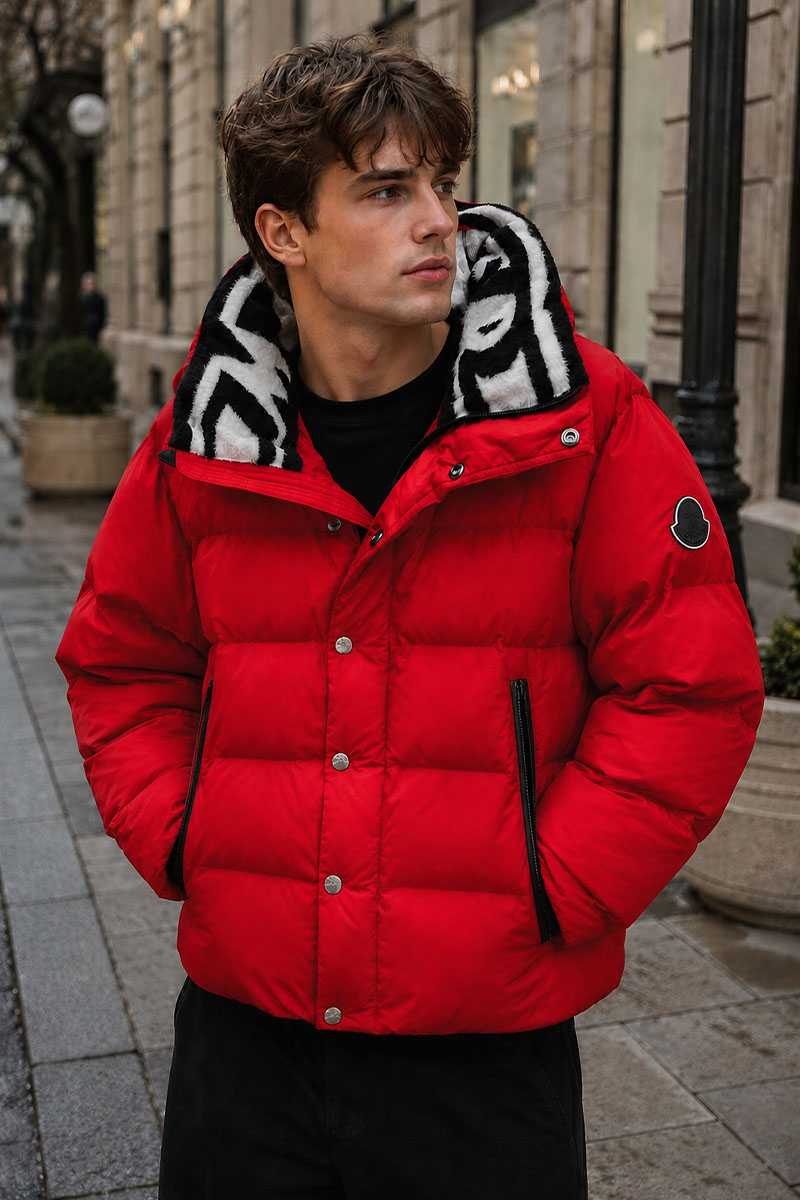 Moncler Мужской пуховик красного цвета