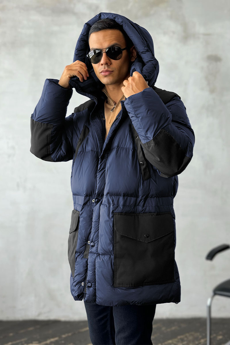 Burberry Удлинённый тёмно-синий пуховик Nylon logo-patch