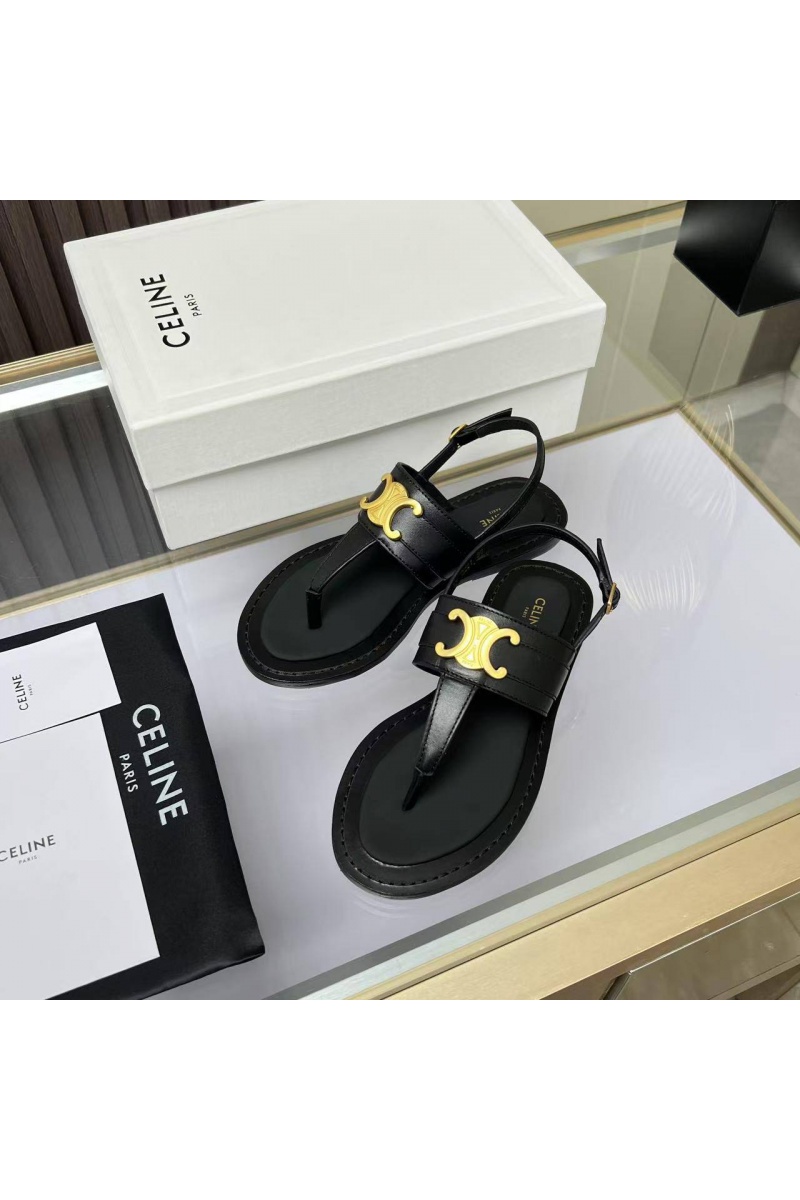 Celine Женские кожаные сандалии Premium - Black