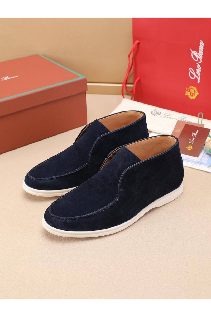 Loro Piana Замшевые лоферы с меховой стелькой Open Walk - Navy