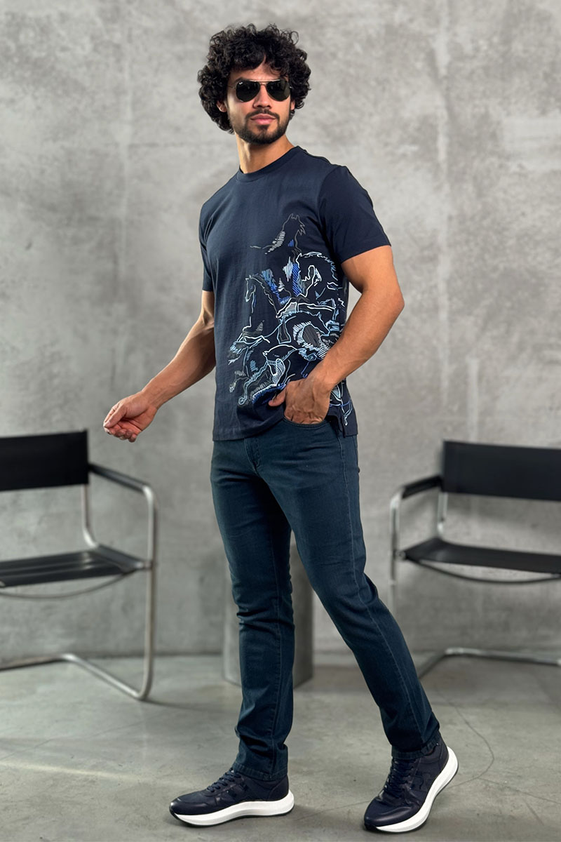 Hermes Мужская тёмно-синяя футболка 