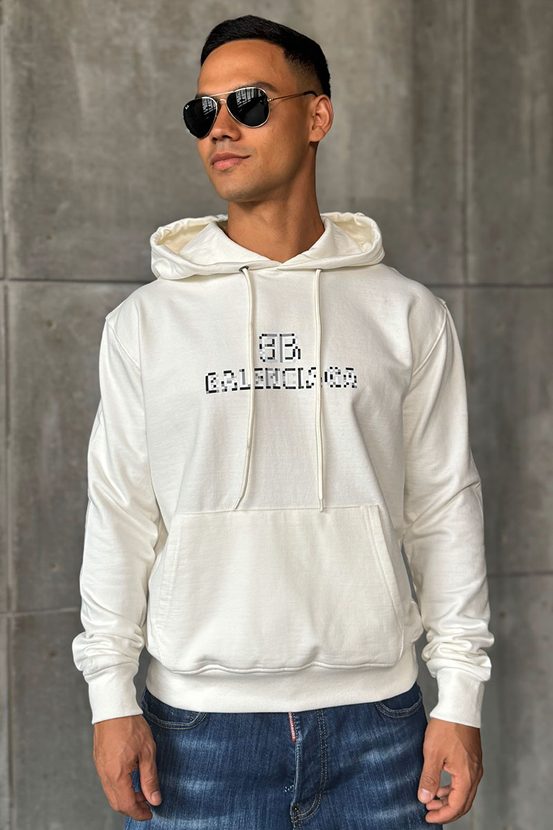Balenciaga Белое оверсайз худи Pixel Logo