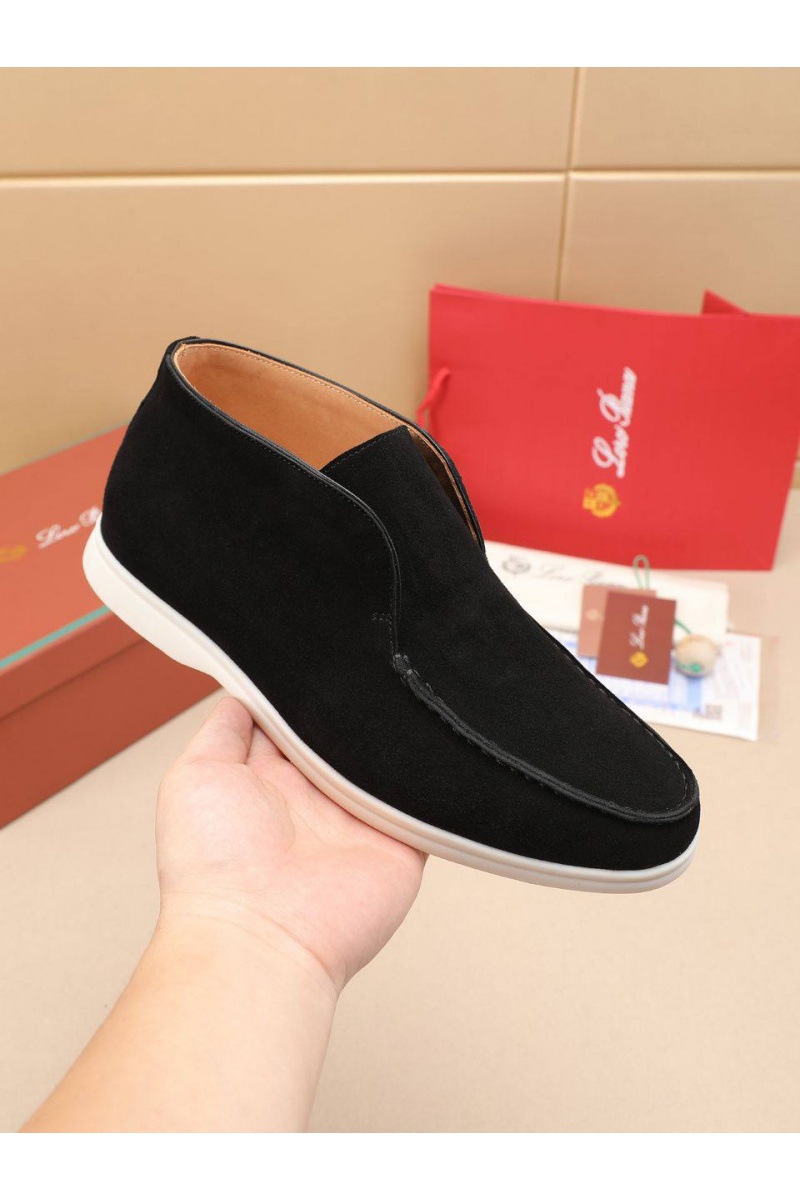 Loro Piana Замшевые лоферы с меховой стелькой Open Walk - Black