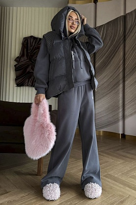 Женский костюм тройка на флисе Premium - Grey