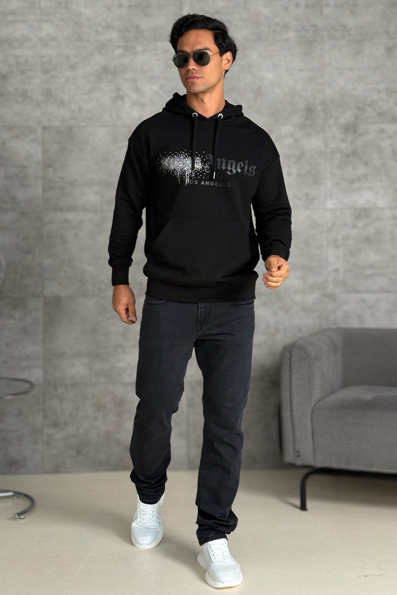 Palm Angels Чёрное худи rhinestone-embellished logo print 