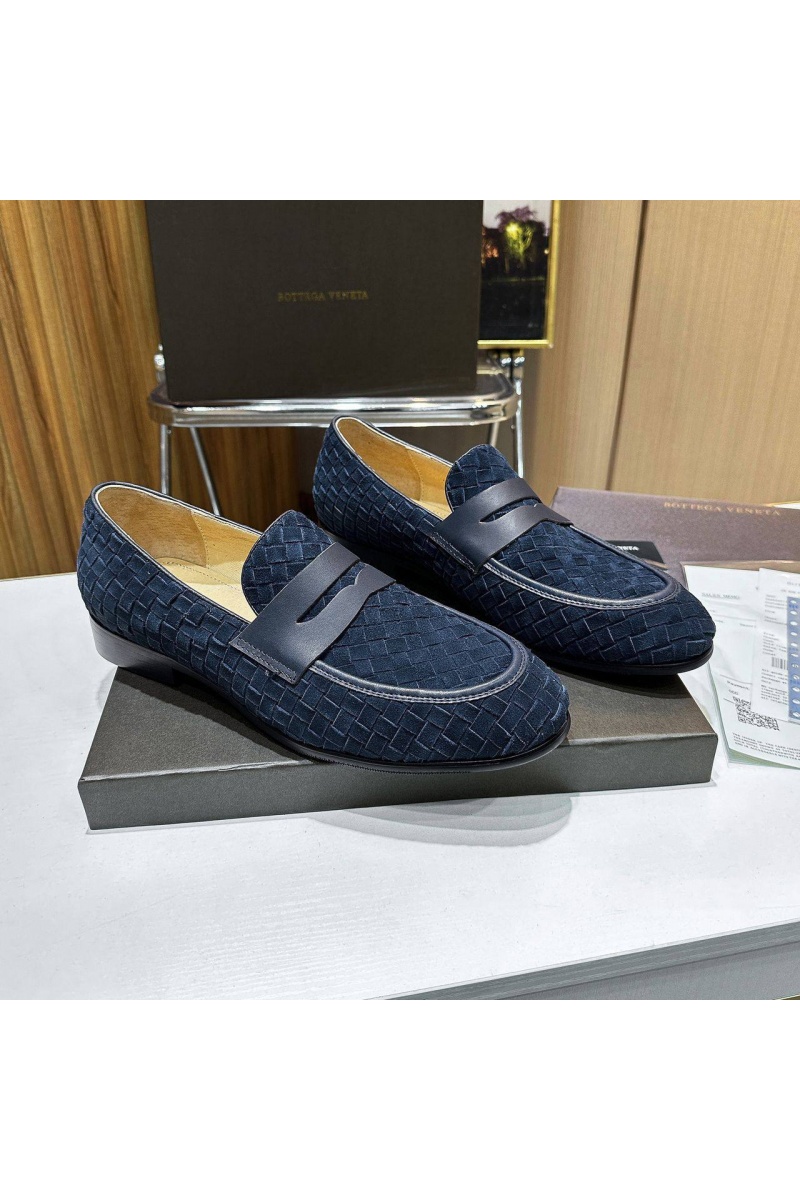 Bottega Veneta Мужские замшевые лоферы Intrecciato - Navy