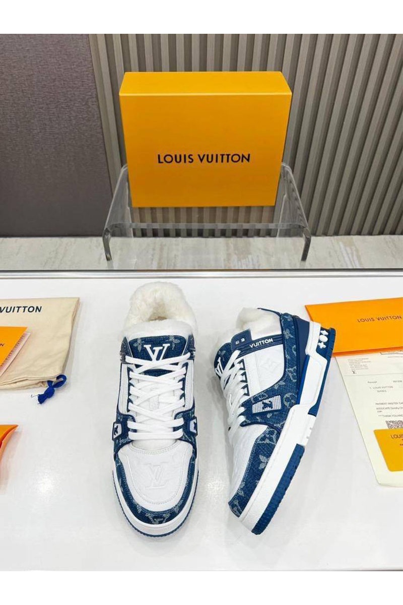 Lоuis Vuittоn Кожаные кроссовки с мехом Trainer Premium - White / Blue