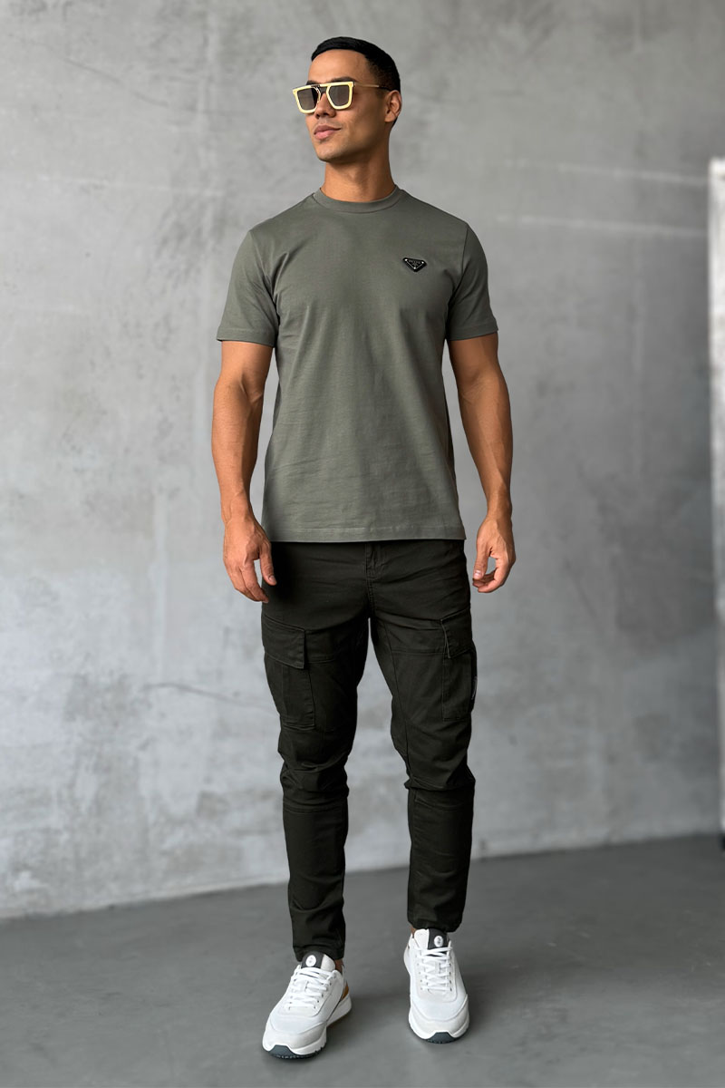 Prada Мужская футболка logo-plaque - Khaki