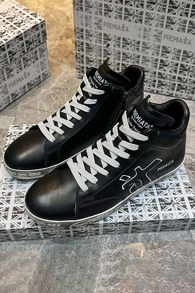 Кожаные кроссовки с мехом high-top - Black