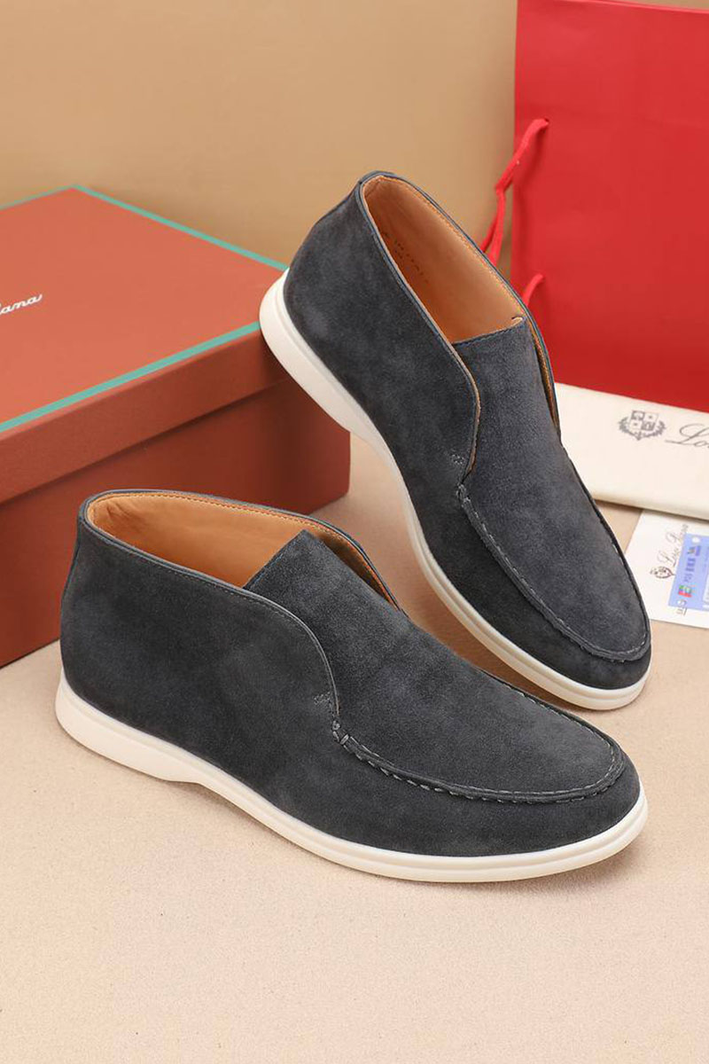 Loro Piana Замшевые лоферы с меховой стелькой Open Walk - Dark Grey