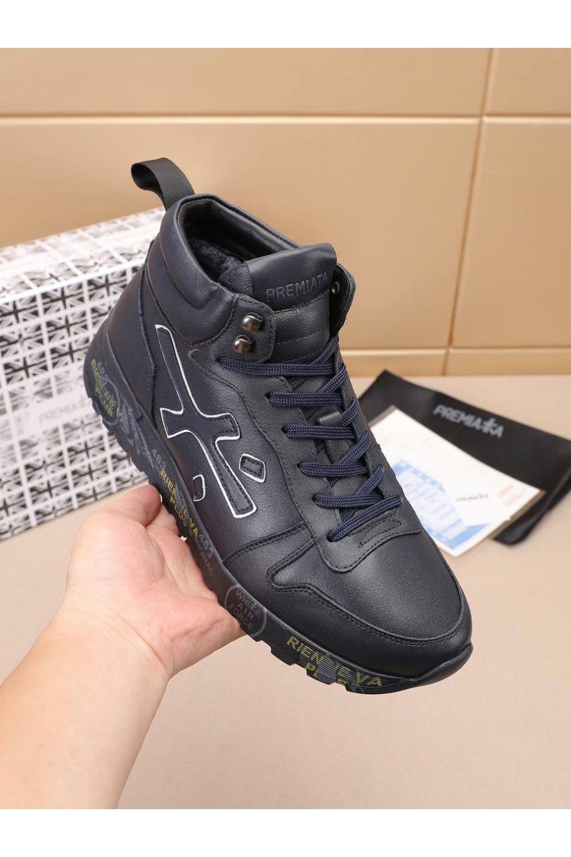 Premiata Кожаные кроссовки с мехом high-top - Navy