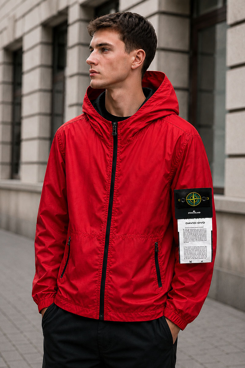 Stone Island Мужская красная ветровка compass-patch
