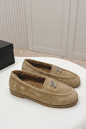 Женские замшевые лоферы с мехом Premium - Chestnut