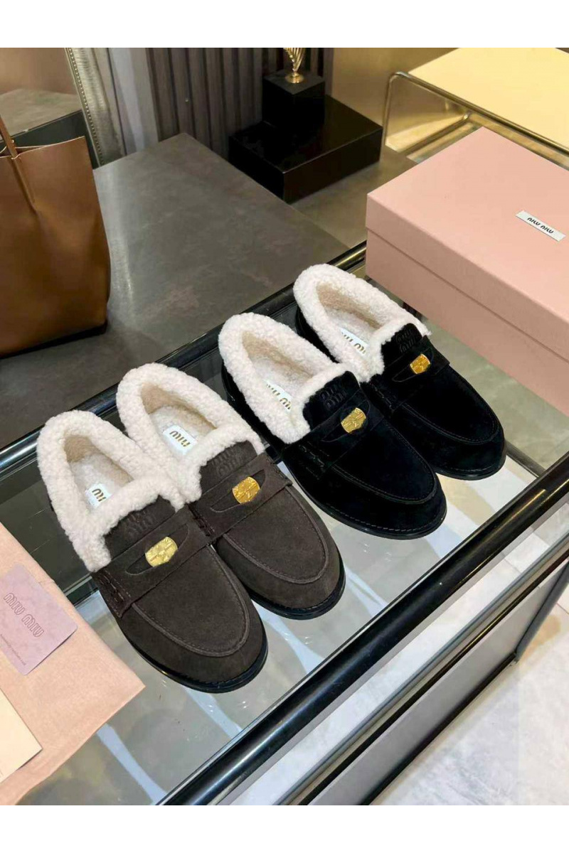 MIU MIU Женские лоферы с мехом premium  - Brown