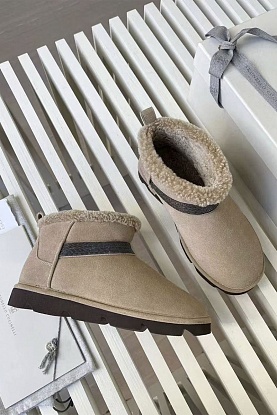 Женские замшевые угги с мехом Premium - Beige
