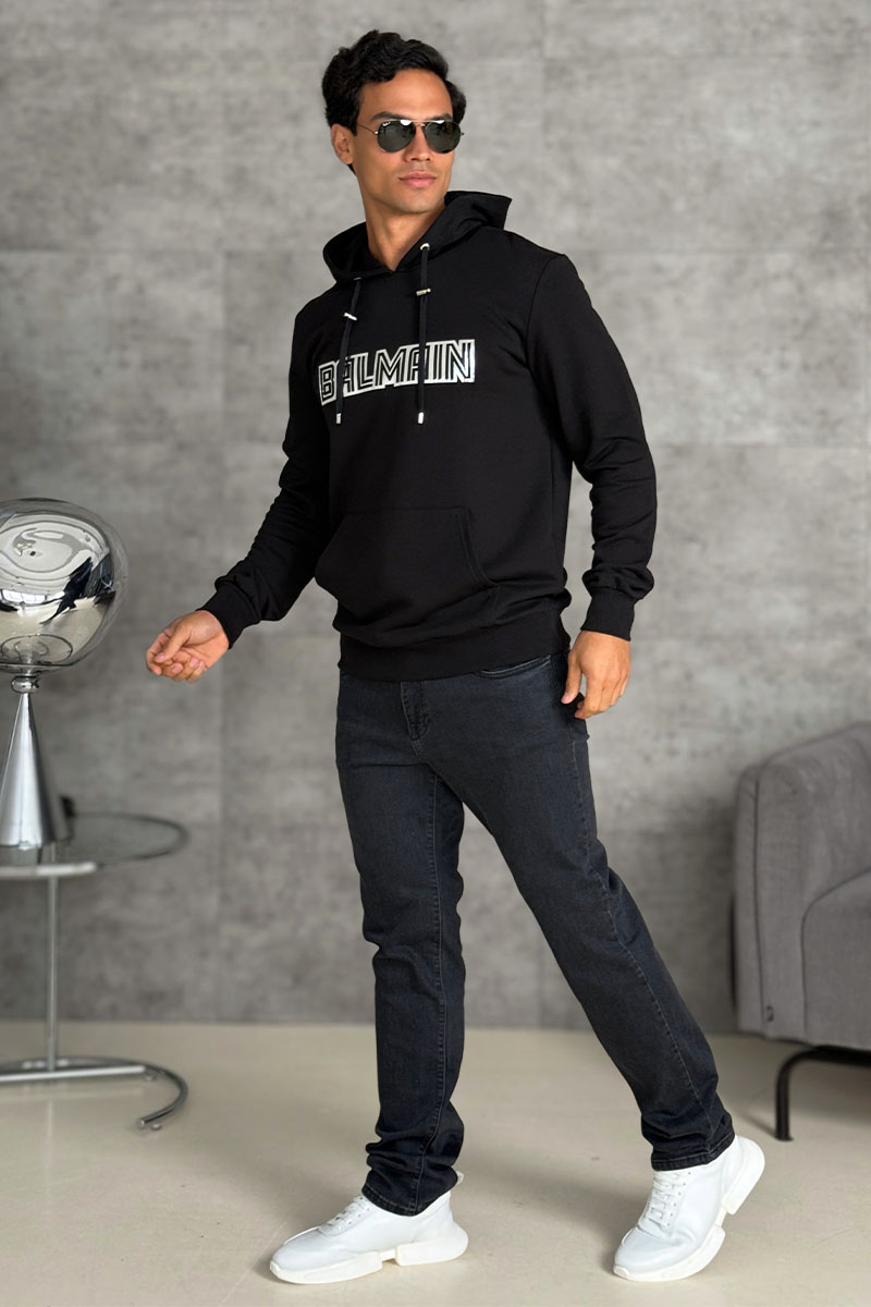 Balmain Мужское чёрное худи Reflecting logo 