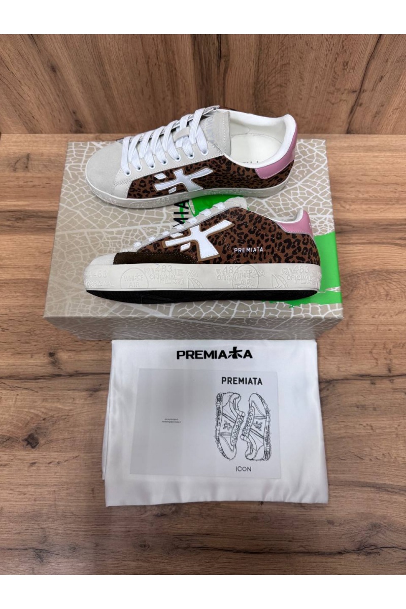 Premiata Женские кожаные кроссовки Stevend Leopard