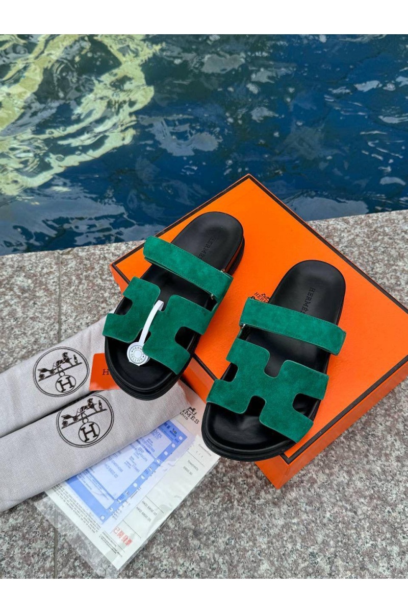 Hermes Женские замшевые сандалии Chypre - Green