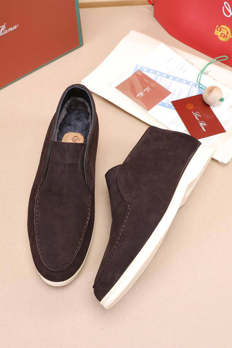 Loro Piana Замшевые лоферы с мехом Open Walk - Brown