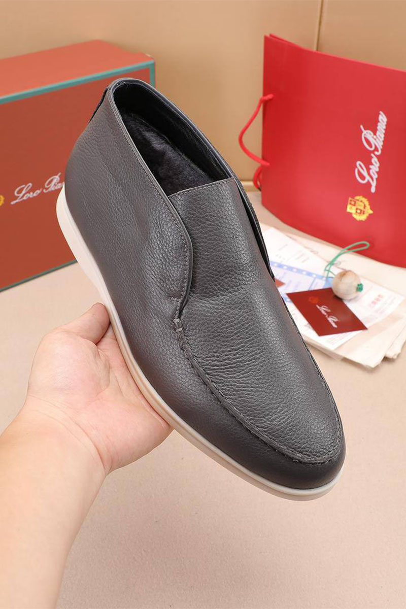 Loro Piana Кожаные лоферы с мехом Open Walk - Grey