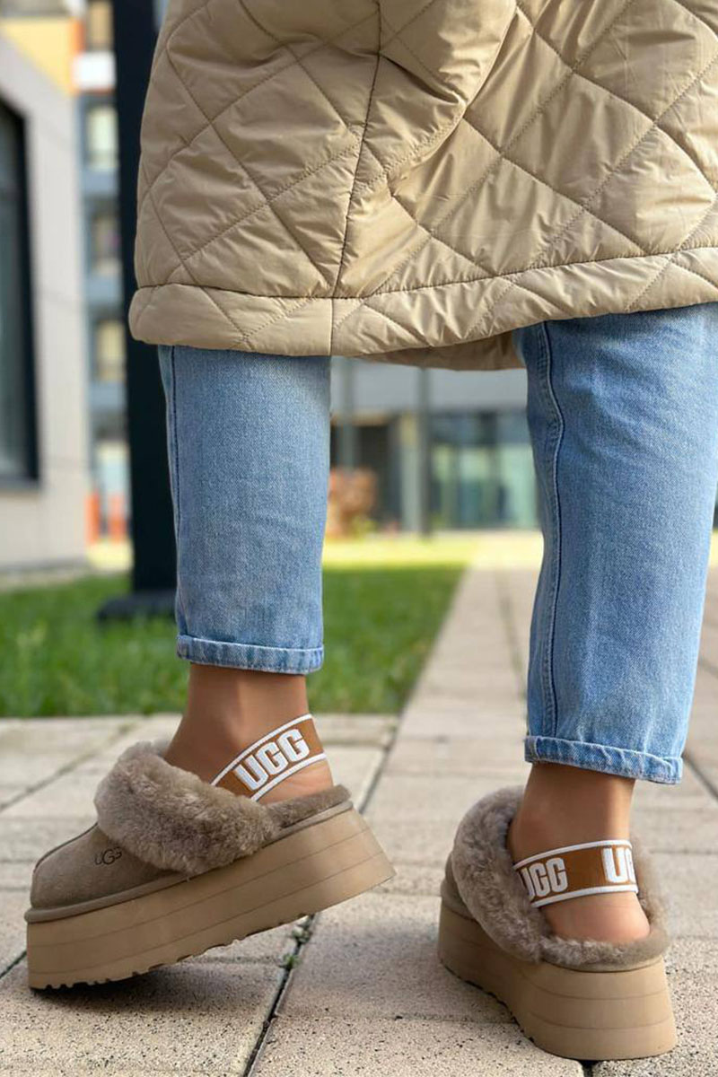 UGG Замшевые женские слиперы с мехом Funkette Platform