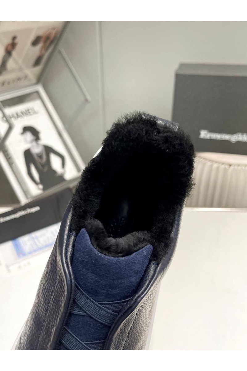 Zegna Кроссовки с мехом Triple Stitch - Navy