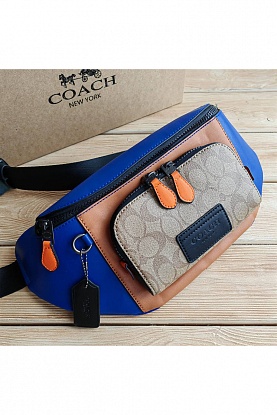 Кожаная сумка на пояс Coach Track - Beige / Blue
