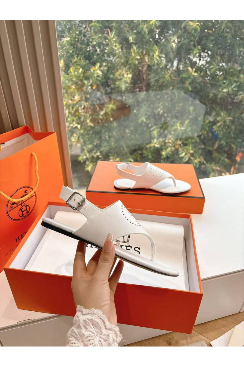 Hermes Женские кожаные сандалии Premium - White