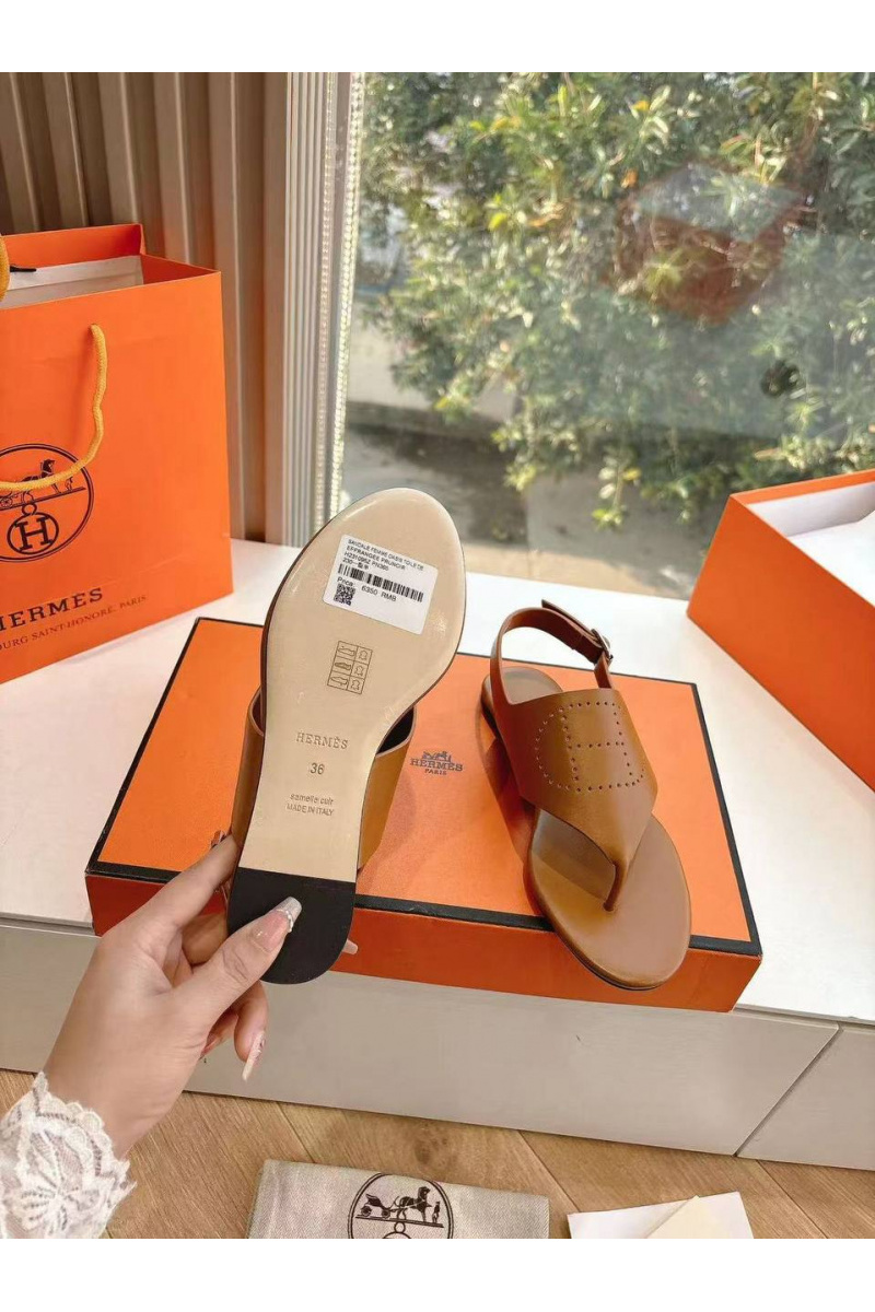 Hermes Женские кожаные сандалии Premium - Brown