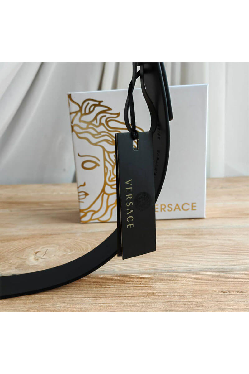 Versace Кожаный чёрный ремень (длина 90 / 95 см)