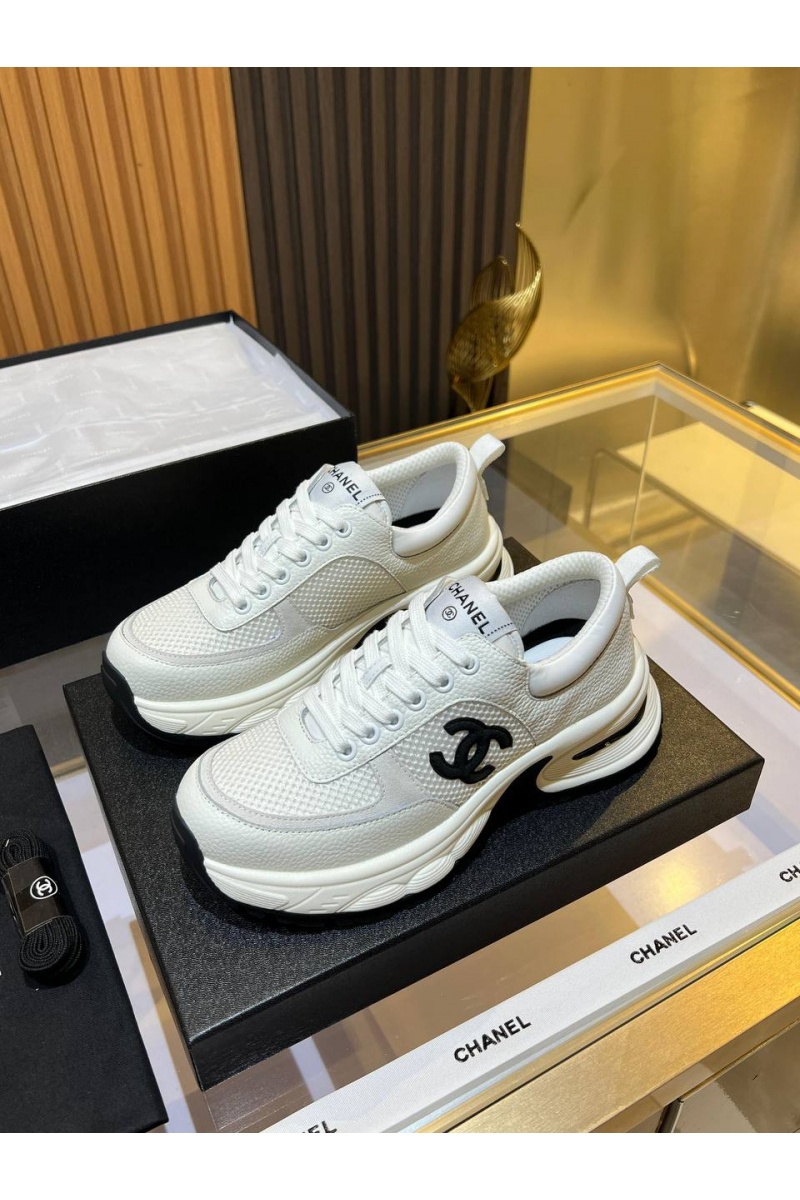 Chаnеl Женские кожаные кроссовки Premium - White