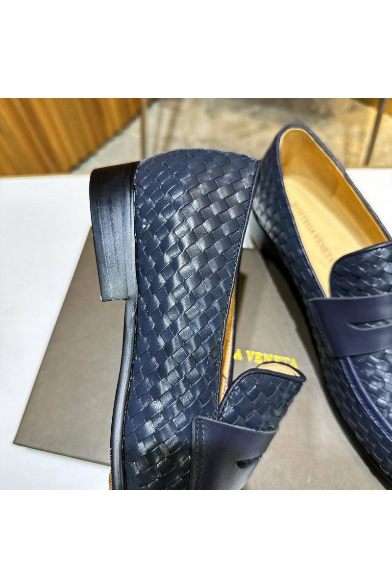 Bottega Veneta Мужские кожаные лоферы Intrecciato - Navy