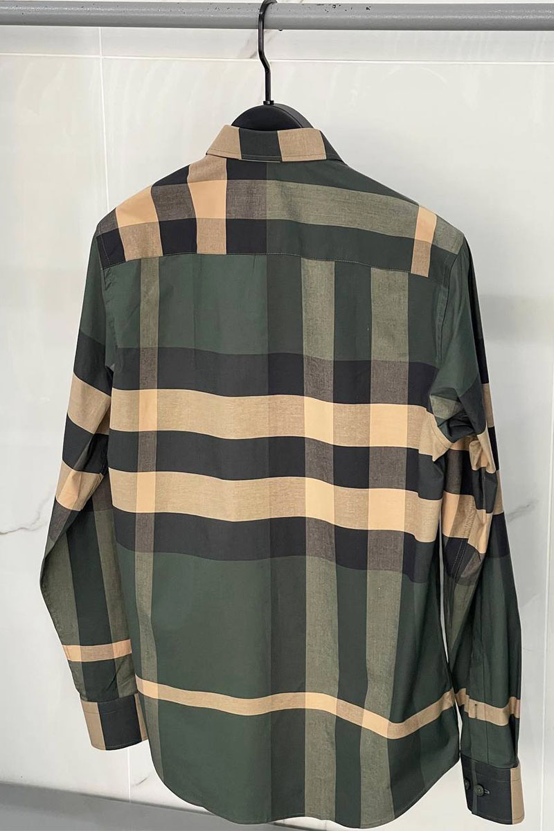 Burberry Мужская зелёная рубашка Check 