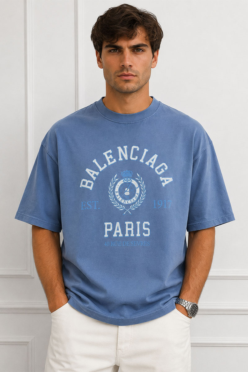 Balenciaga Синяя оверсайз футболка College est.1917