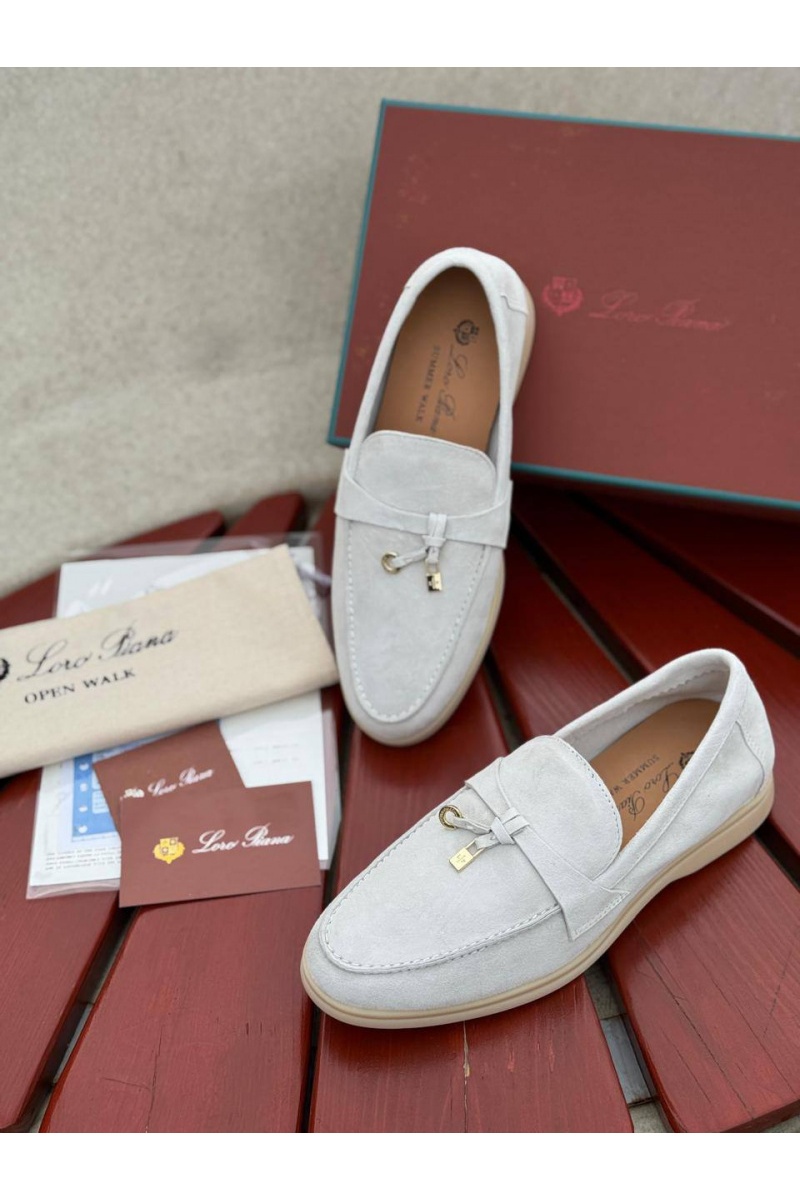 Loro Piana Женские замшевые лоферы Open Walk - White