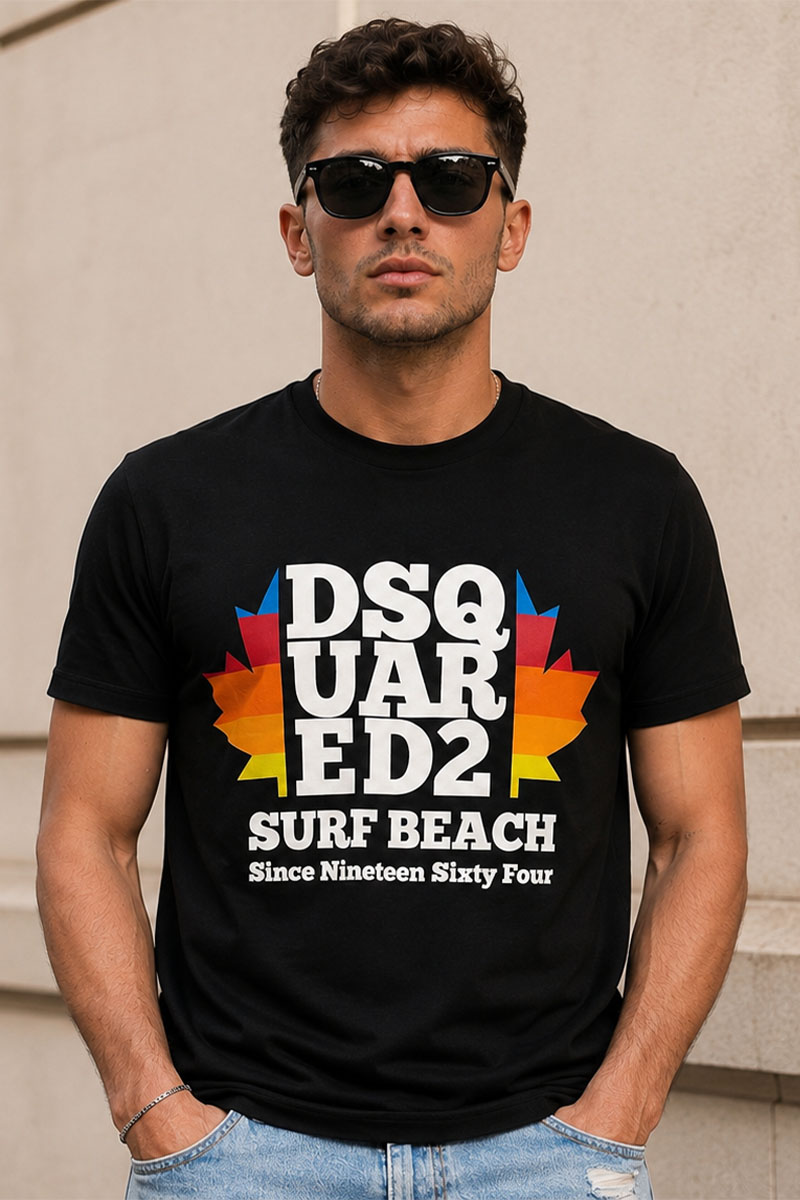 Dsquared2 Мужская чёрная футболка Surf Beach
