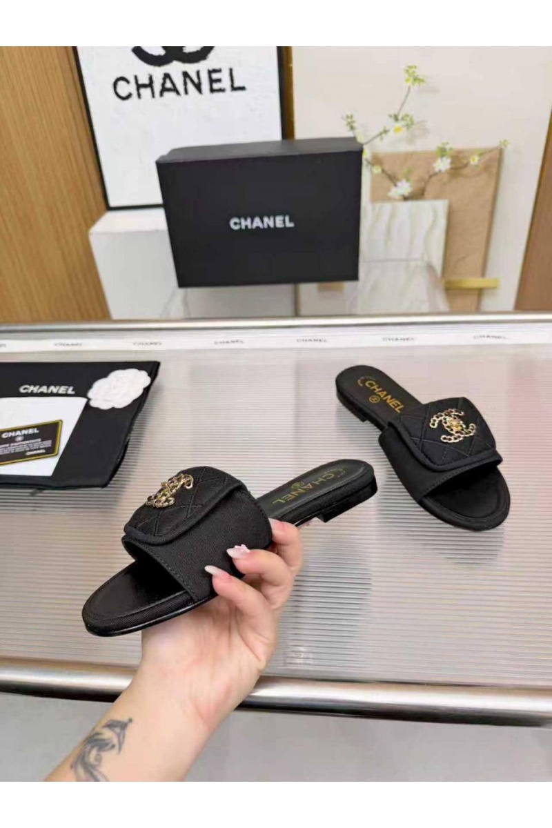 Chаnеl Женские кожаные шлёпанцы premium